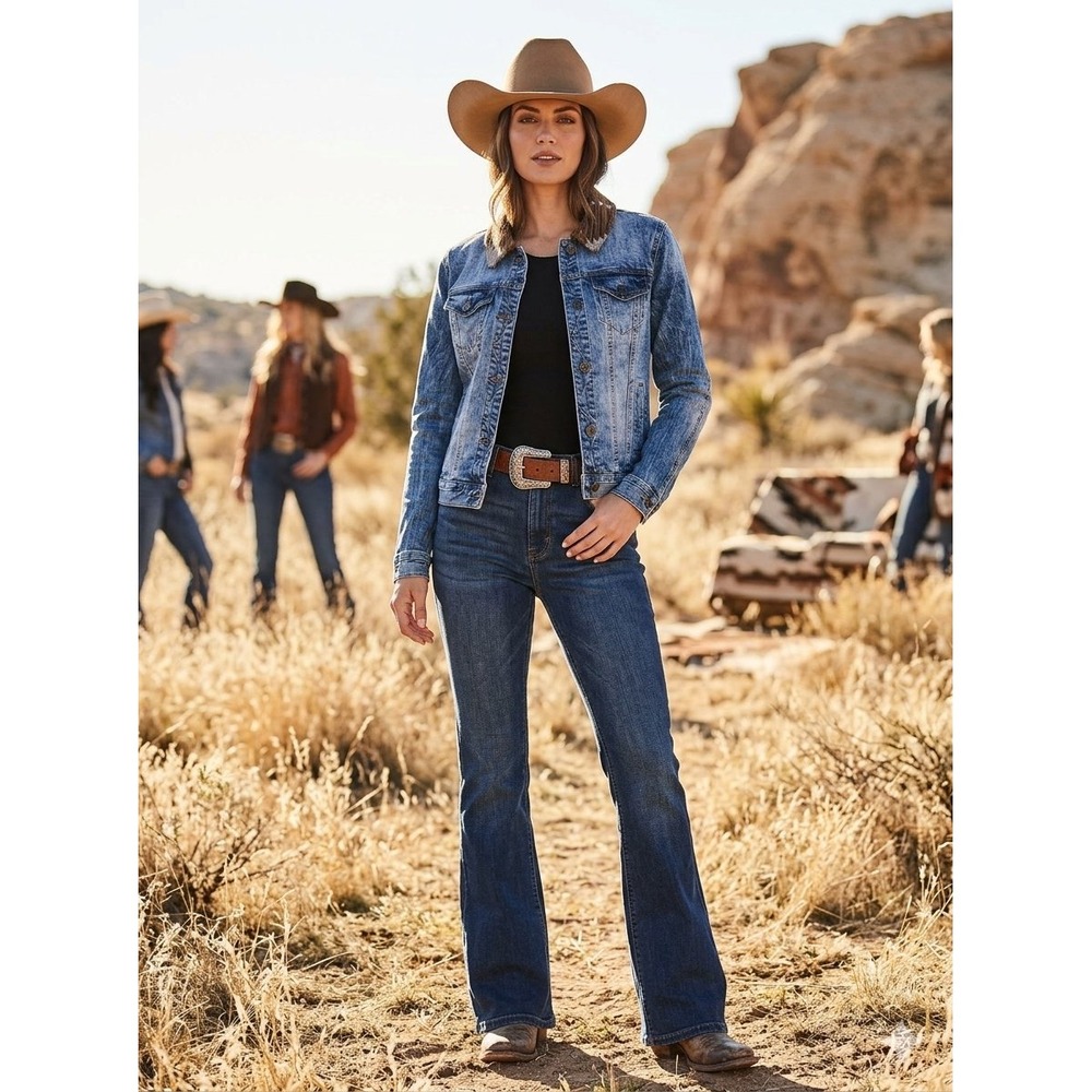 Natural Reflections Womens Medium Wash Denim Southwestern Aztec Trucker Jacket S